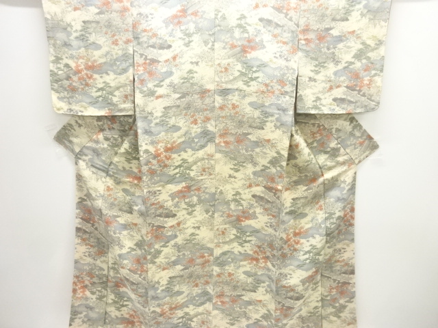 縮緬地　屋敷に草花模様小紋着物